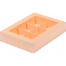 Коробка для конфет на  6шт персиковая с прозрачной крышкой